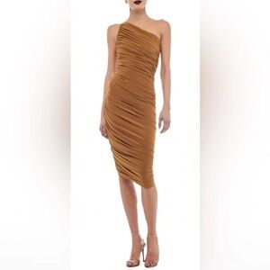 Do+Be Ruched Tan One-Shoulder Dress